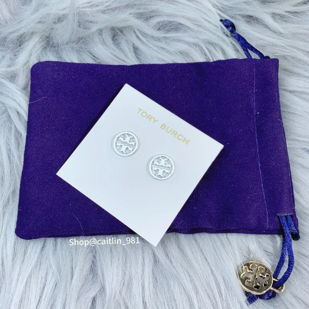 Tory Burch Women's Logo Circle-Stud Earrings - Tory Silver - Picture 2 of 5